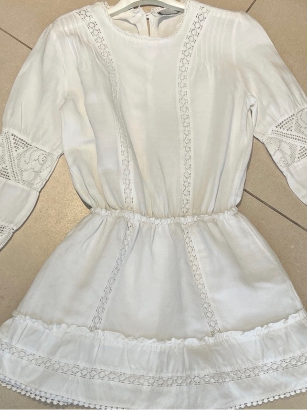 Anine Bing Cream Linen-Blend Lace Detail Mini Dress - Size S - Picture 4 of 14